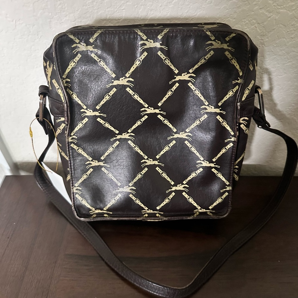 Longchamp Elegant Brown and Gold Crossbody Bag